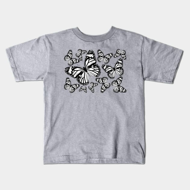 Monarch Butterflies | Monarch Butterfly | Vintage Butterflies | Butterfly Patterns | Black and White | Kids T-Shirt by Eclectic At Heart